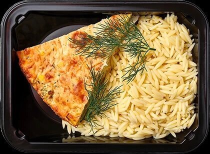 Киш лорен с белой рыбой и тыквой и паста орзо